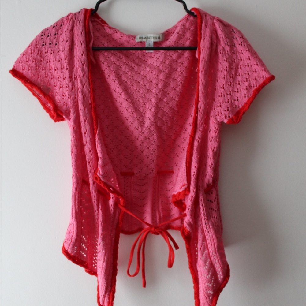 Urban Outfitters Pink Knit Cardigan with Red Accents